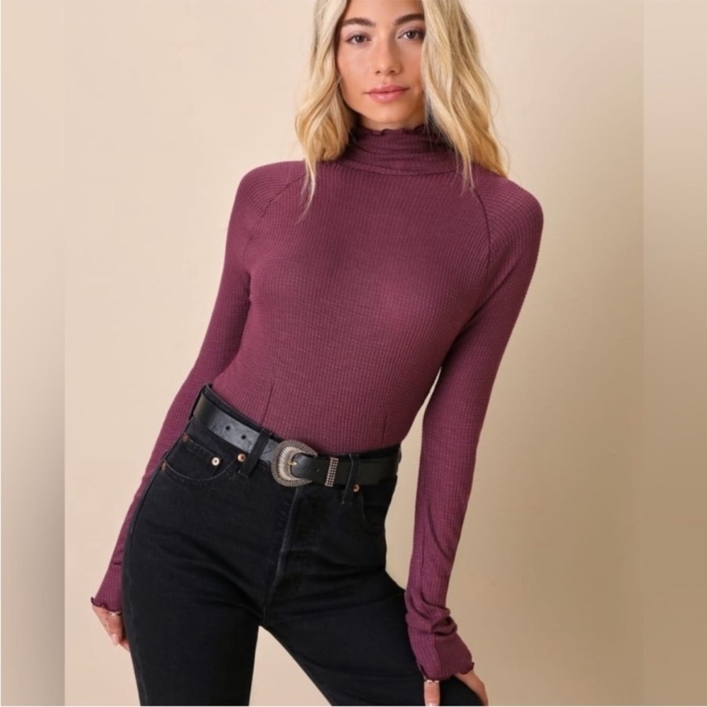 Intimately Free People Purple Make It Easy Lettuce Hem Mock Neck Thermal